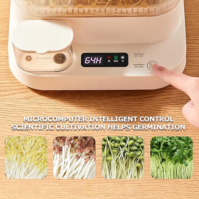 Bean Sprouts Machine 1.5L Automatic Smart Bean Cultivater 3 Layer Large Capacity Seed Sprouter Kits 360° Automatic Spray with Led Display Time for Rad