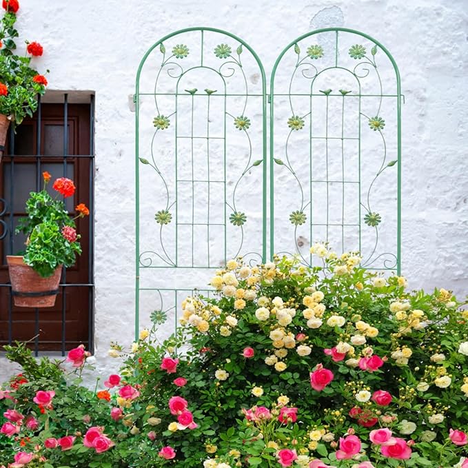 Metal Garden Trellis for Climbing Plants Vines Rose Rustproof Trellis for Outdoor Decor Garden Backyard Patio Outdoor Flower Support Easy Assembly 86.7 x 19.7 (Green 2 Pack)
