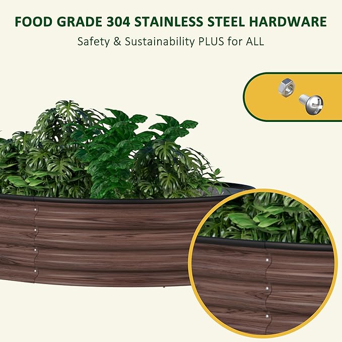 BlueWish 8x2x1FT Raised Garden Bed 11.1” H Galvanized Raised Garden Bed with Bottomless Rubber Strip 9-in-1 Modular Raised Planter Box Outdoor for Vegetable Flower Rustic Brown