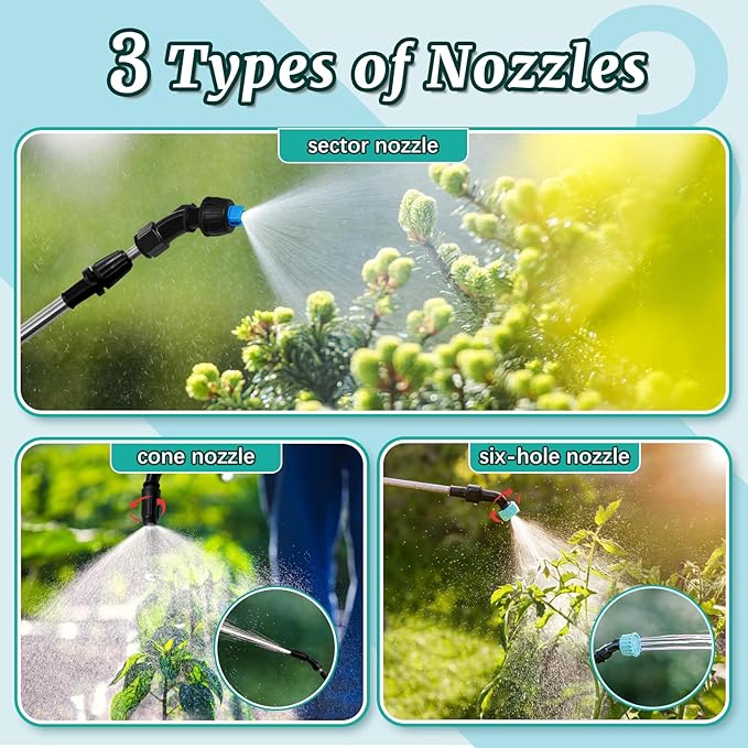 1.35 Gallon Battery Powered Sprayer Electric Garden Sprayer with Rechargeable Handle 3 Mist Nozzles Retractable Wand Water Pump Sprayer with Adjustable Shoulder Strap for Yard Lawn and Garden