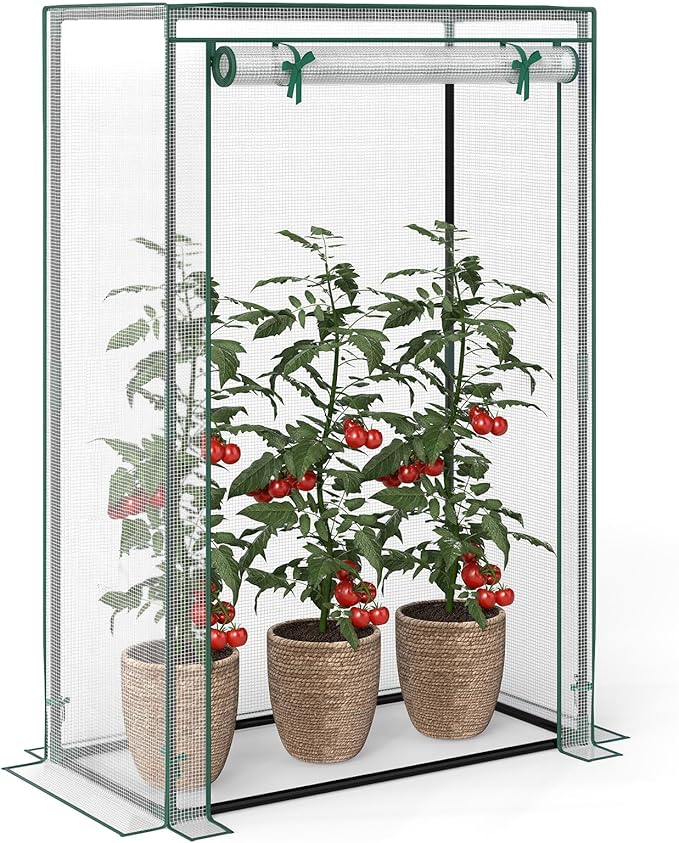 Giantex Portable Mini Greenhouse Heavy Duty PE Cover Elector-Coating Metal Frame Waterproof Sun-Protective Tomato Green House with Roll-Up Zippered Door Indoor Outdoor Clear 39 x 20 x 59