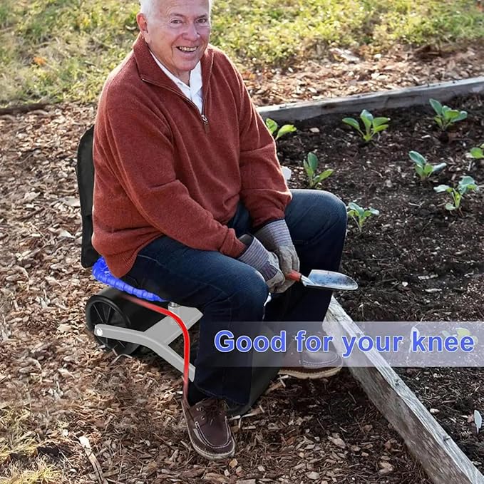 Rolling Garden Stool Foldable Gardening Seat 18 Inch Adjustable Workbench with Smooth Wheels Sturdy Outdoor Seat Frame Gardening Tool with Ergonomic Design Mobile Chair for Yard Tasks