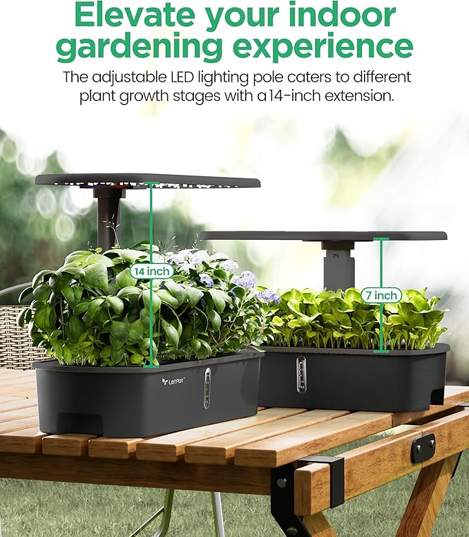 LETPOT LPH-Air Hydroponics Growing System Kits APP &amp WiFi Controlled Smart Indoor Garden with 24W Grow Light Full Spectrum 10 Pods Planter Indoor Gardening for Gifts Kitchen Vegetable (Black)