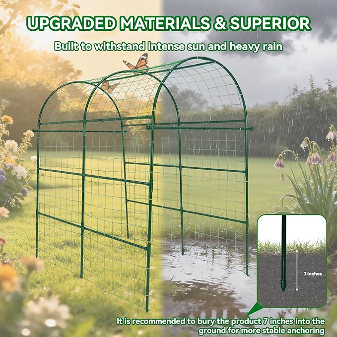 Garden Arch Trellis for Climbing Plants Outdoor - 83 H*71 W*43 L Large Rustproof Garden Trellis Heavy Duty Grape Trellis Tunnel Trellis for Melons Pumpkins Cucumbers Peas(Green)