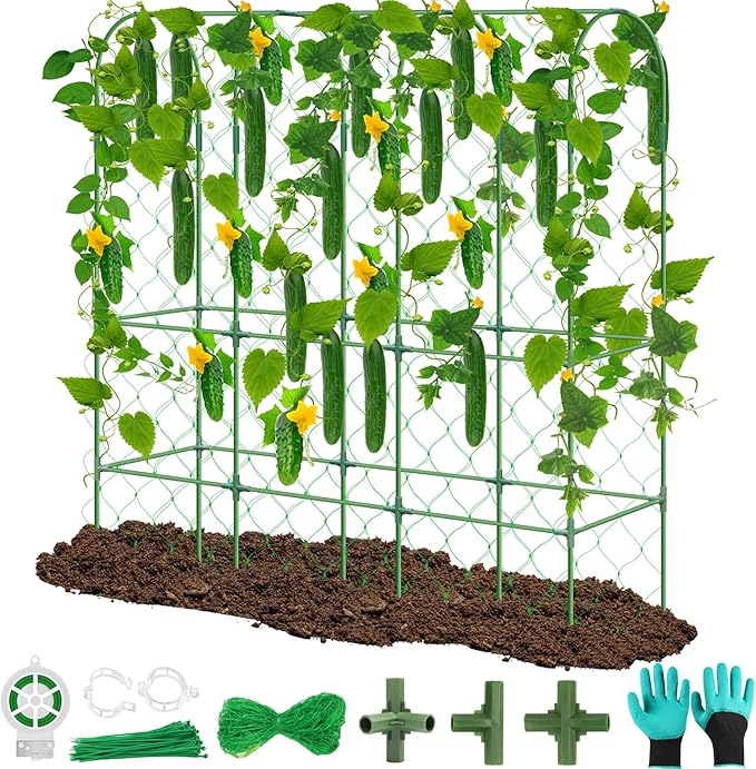 65×48 Upgrade Heightened Cucumber Trellis for Raised Bed U-Shape Garden Trellis for Climbing Plants Outdoor Metal Arch Trellis for Fruit Vegetable Flower
