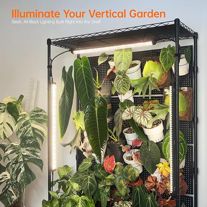 Bstrip Plant Cabinet with Pegboard 3 Tier Plant Shelf with Grow Light Metal Plant Stand with 4 Pack 96W Grow Lights for Indoor Plant Foliage Plants Seed Starting 35.4x13.8x71