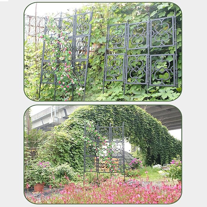 Garden Trellis For Climbing Plants Rustproof Lattice Fence Panels PE Plastic Coated Steel Pipe + PP Grid Foldable Flower Trellis For Potted Plants Easy To Install(Size:90x150cm(35.4x59in))