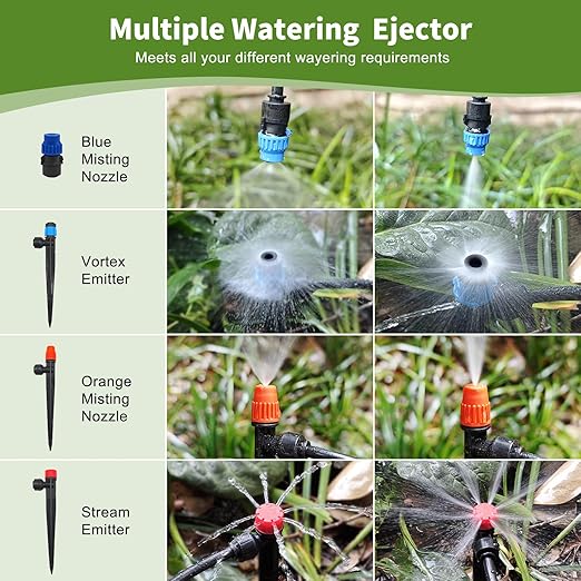 230FT Drip Irrigation System for Garden with 40 Nozzles &amp Emitters Garden Watering System with 1/2 &amp 1/4 Tube Adjustable Sprinklers Kit for Greenhouse Lawn Flower Beds Raised Bed