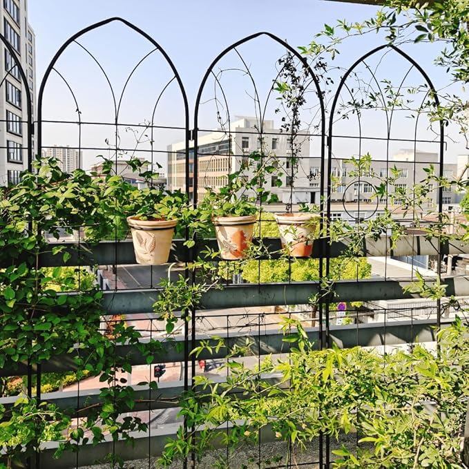 Sturdy Metal Garden Trellis for Climbing Plants – Rust-Resistant Outdoor Flower Support with Decorative Lattice Design (2 Pack-Black)