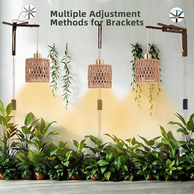 Hanging Grow Lights for Indoor Plants - 35W 4000K Full Spectrum Plant Light Wall Mounted Grow Light with Wooden Bracket Timer 15FT Power Cord Ideal for Plants Flowers &amp Home Decor