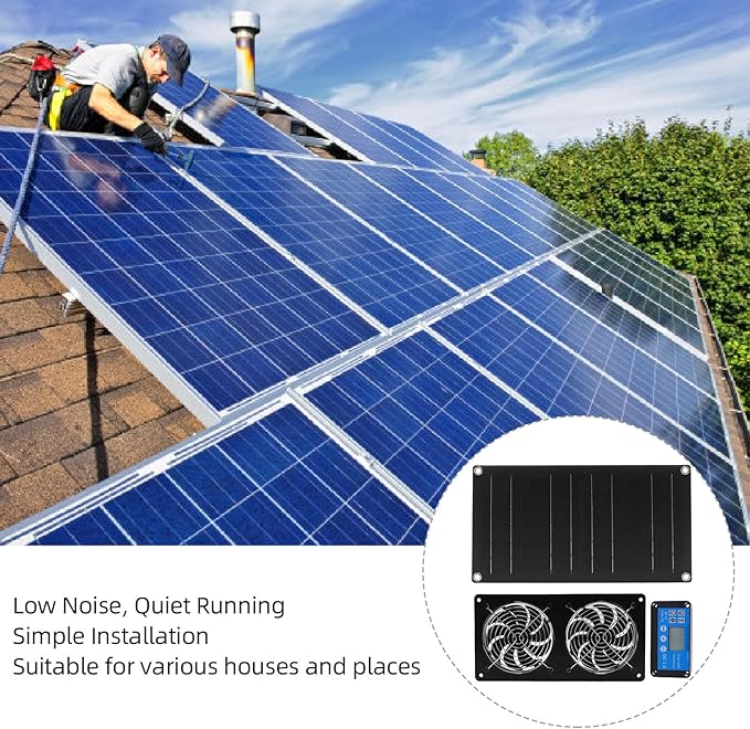 Solar Exhaust Fan 20W Solar Panel &amp 8 Ventilation Vent Fan Portable Ventilation with Timing Controller for Shed Greenhouse