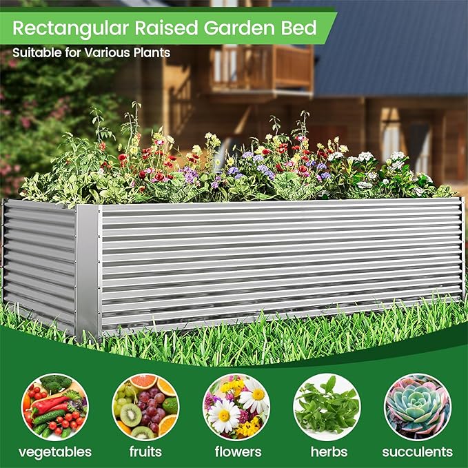 FRIZIONE 3pcs Tall 4x2ft Galvanized Raised Garden Bed OutdoorSteel Garden Bed for VegetablesAbove Ground Garden Box for FlowerMetal Raised Beds for Gardening