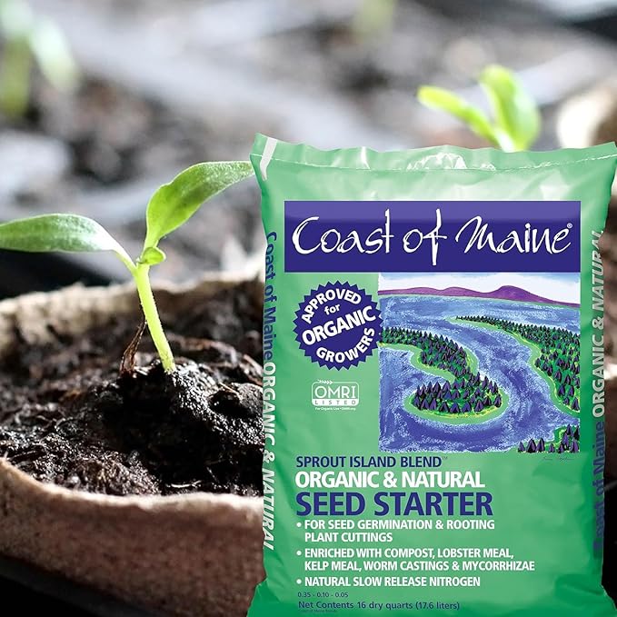 Coast of Maine Organic &amp Natural Sprout Island Blend Seed Starter - Seed Germination &amp Root Plant Cuttings w/Composted Manure Mycorrhizae Worm Castings &amp Kelp - Enhanced Drainage (16 Qt)