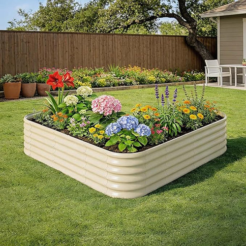 2-Pack L-Shaped Metal Raised Garden Bed 7x7x1.5 ft 18 Tall Galvanized Steel Corner Raised Garden Bed for Vegetables &amp Flowers Modular Outdoor Raised Planter Box - Brooklyn Grey