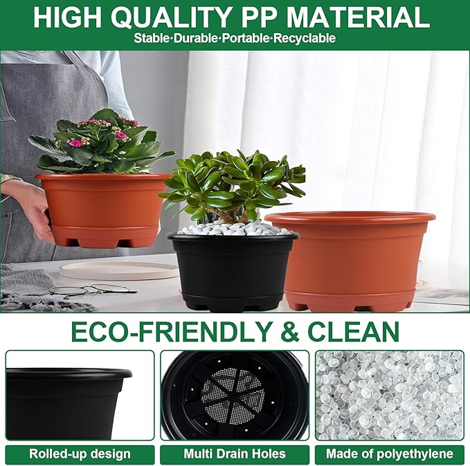5 Pack 8.5 inch Plant PotOutdoor Flower PotsPlastic pots for Plants Indoor with Drainage Holes and Trays Decorative Garden Containers Sets for Houseplants