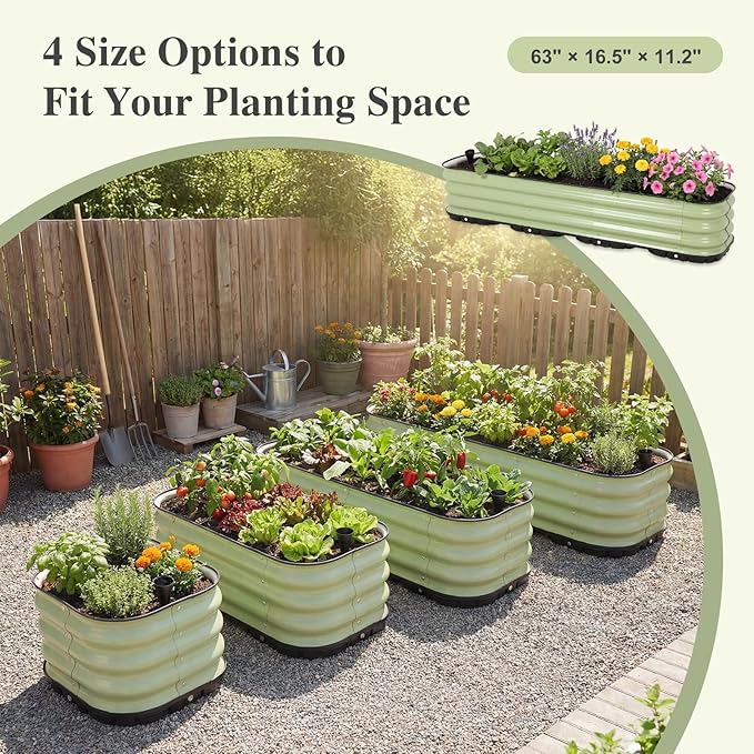 BPS Self-Watering Raised Garden Bed 63'' with Drainage Plugs Indoor/Outdoor Metal Raised Beds for Gardening Durable Galvanized Planter Box for Vegetables Flowers Herbs and Fruit