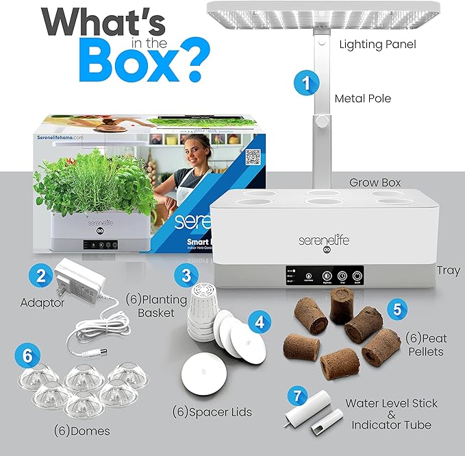 SereneLife Hydroponic Indoor Herb Garden Kit - 6 Pods Full-Spectrum Grow Light Adjustable Height Smart Plant System With Seed Pods