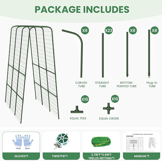 Cucumber Trellis for Raised Bed 63 Heavy Duty U-Shape Garden Trellis for Climbing Plants Outdoor Rustproof Plastic Metal Arch Vegetables Trellis Plant Support for Vine Fruits Beans and Flowers