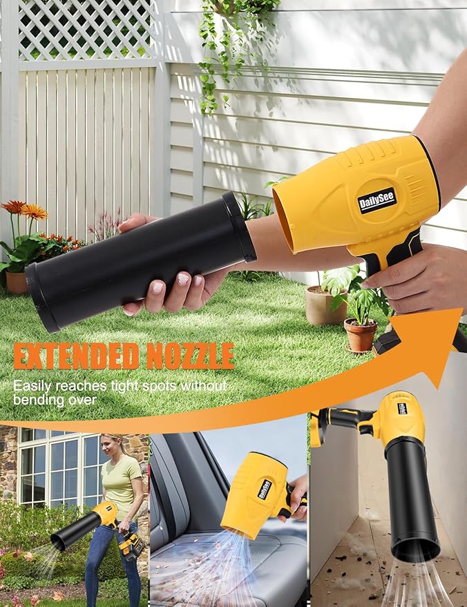 Leaf Blower Cordless Powerful Handheld Electric Blower with 2×21V Batteries Lightweight Leaf Blower for Lawn Care Patio Leaves Snow &amp Dust Removal (Yellow Leaf Blower)