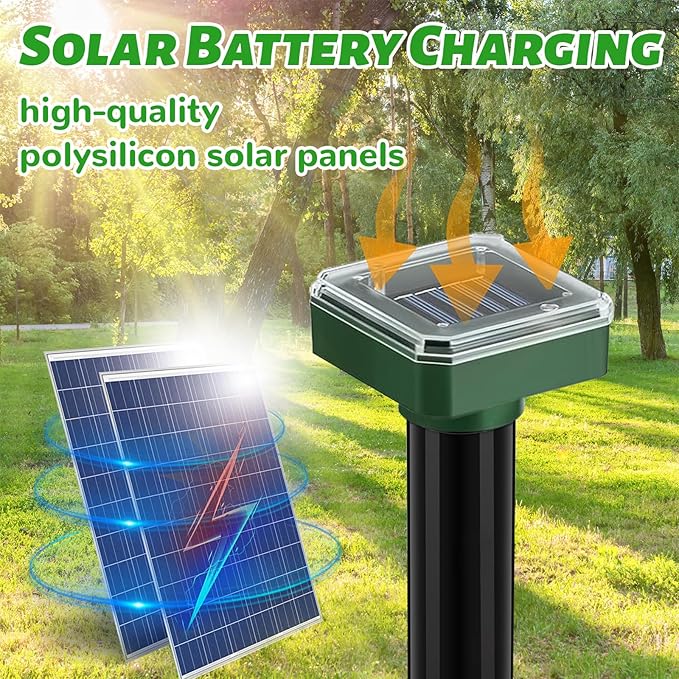 Mole Repellent Solar Powered 10 PackUltrasonic Vole Repellent Outdoor IP 44 Waterproof Animal Deterrent for Yard GardenEffective Get Rid of Gopher Raccoon Squirrel Groundhog Chipmunk