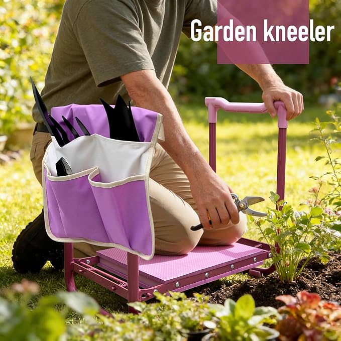 Folding Garden Stool and Kneeler Heavy Duty Garden Kneeler and Seat Kneeling Device for Gardening Gardeners and Seniors (Purple)