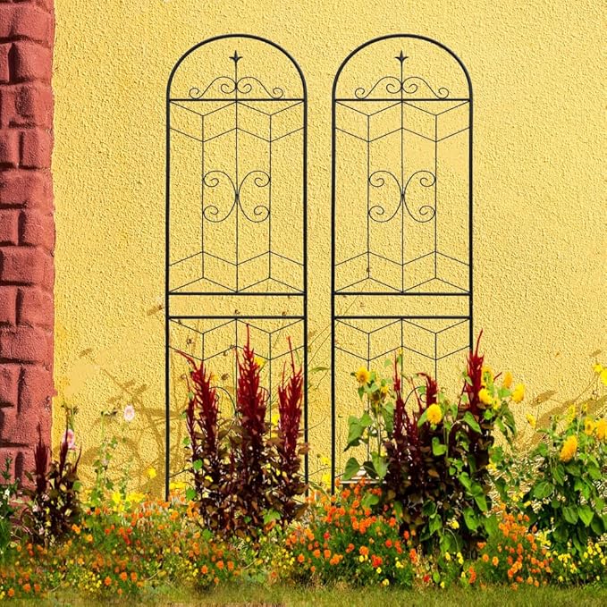 Heavy-Duty Metal Garden Trellis for Climbing Plants – Rust-Resistant Outdoor Plant Support with Decorative Lattice Design (4 Pack-H86'')