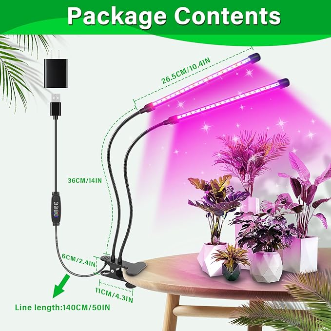 AUXTINGS LED Grow Lights for Indoor PlantsFull Spectrum 2 Heads Plant Growing Lamp with 3/6/9H Auto Timer 10 Dimmable Modes &amp 3 Light Settings Seed Starting Grow Lights for Indoor Gardening
