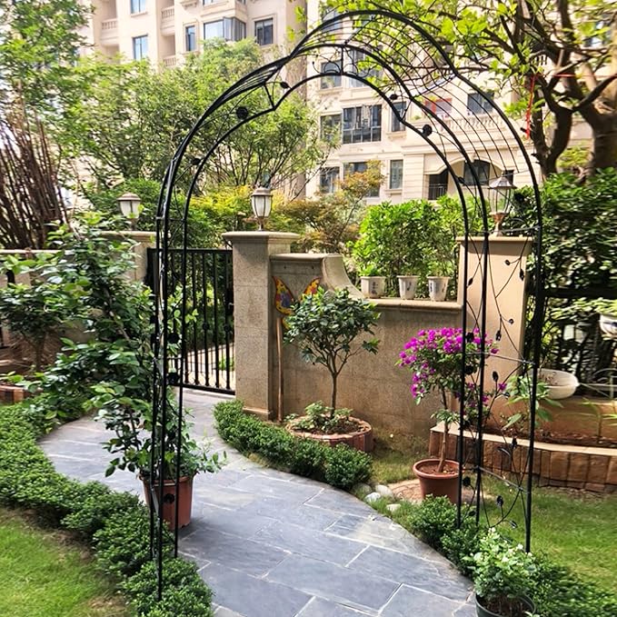 Metal Garden Arch Trellis Customizable 8-Style Garden Arbor for Climbing Plants Rose Arch Support Black Style for Weddings &amp Parties