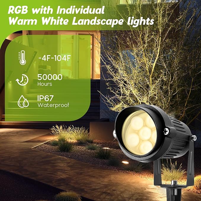 Junview Christmas RGB Color Changing Low Voltage Landscape Lights LED Landscape Lighting Remote Control Outdoor Spotlight Waterproof Yard Garden Pathway Christmas Decoration with Connectors (12)