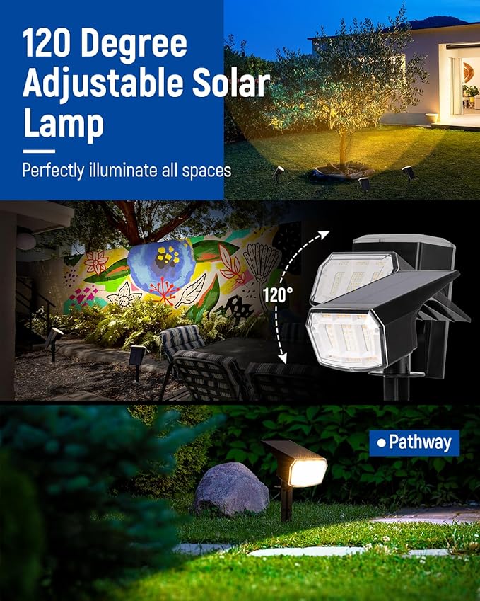 Solar spotlights Outdoor 63 LED 3 Lighting Modes IP65 Waterproof Lighten Yard Garden House Garage Pathway for Christmas Decorations-6 Pack