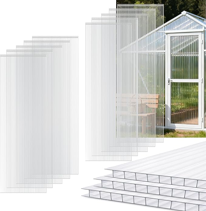 10 Pack Polycarbonate Greenhouse Panels 6' x 2' x 0.24'' Twin-Wall Polycarbonate Sheets All Weather Clear Roof Panels Greenhouse Replacement Panels