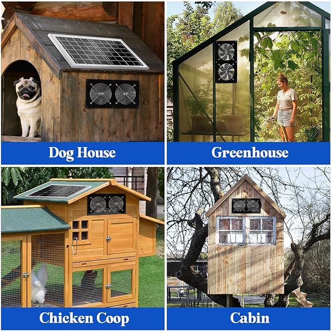 Solar Exhaust Fans &amp Powered Fan with 15W Panel &amp 2-Pack High-Speed Brushless DC FansSolar Ventilation Fan for Greenhouses Chicken Coops Attics Barns Sheds &amp Dog Houses