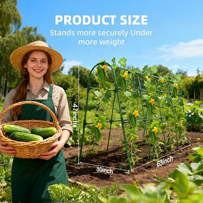 Cucumber Trellis for Raised Bed U-Shape Garden Arch Metal Support for Climbing Plants Metal Arch Plant Support Vegetables Trellis Plant Support for Vine (Green 31.5 * 30 * 47inch(L*W*H))
