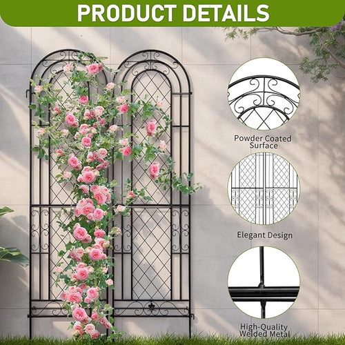 2 Pack 16 x 61 Black Garden Trellis for Climbing Plants Outdoor Iron Roses Trellis Trellises for Outdoor Climbing PlantsOutdoor Plant Trellis Climbing Rose Trellis Iron Trellis Decorative