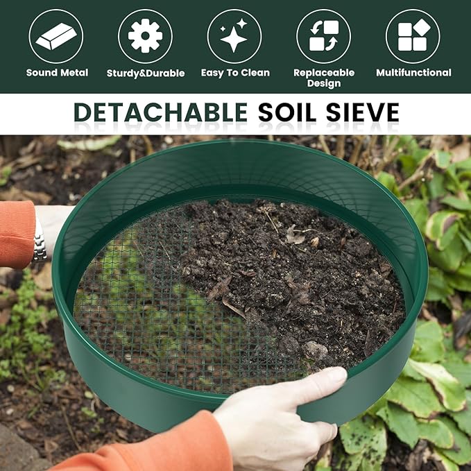 Soil Sifter for Gardening 12 Inch Dirt Garden Sieve Soil Sifter with 4 Replaceable Fine Screens and Shovel Rock Sieve Sifter Sifting Pan Soil Sieve Sifter Set