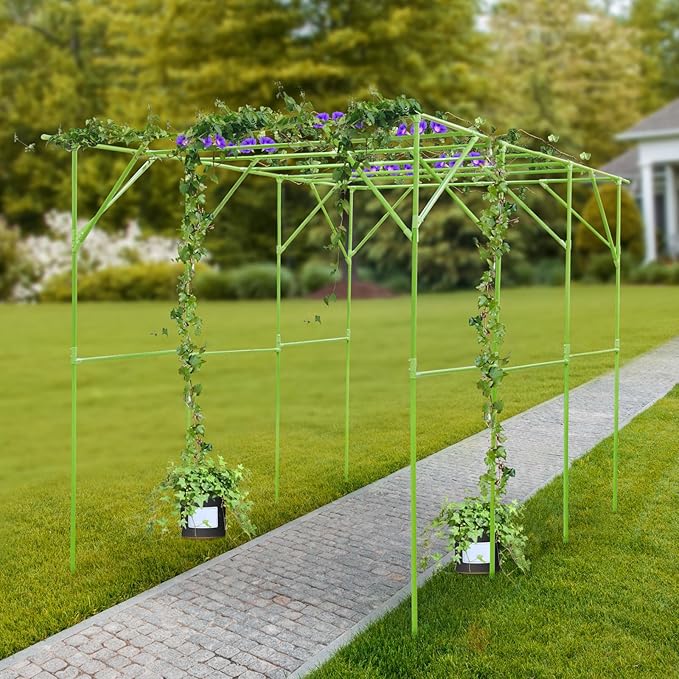 Garden Arch Trellis for Climbing Plants 90.5 Inch Tall Grape Vine TrellisPlant Support RackFruits Vegetable Beans Cucumber for Raised Bed (Green)