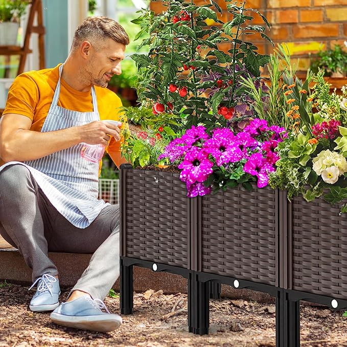 Garden Boxes Outdoor Raised Garden Bed with Legs Planter Boxes Outdoor with Easy Assembly Garden Box with Drain Outlet for Vegetables/Herbs47x15x19in