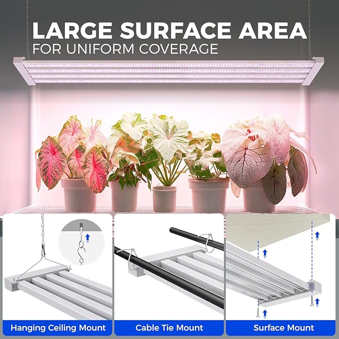 Barrina TX-L84 4FT Grow Light 168W (2 x 84W) 4 LED Panels Wider Coverage Full Spectrum High PPFD Linkable Hanging Fixture Plant Stand with Grow Light for Indoor Seeding Vegetable 2 Packs