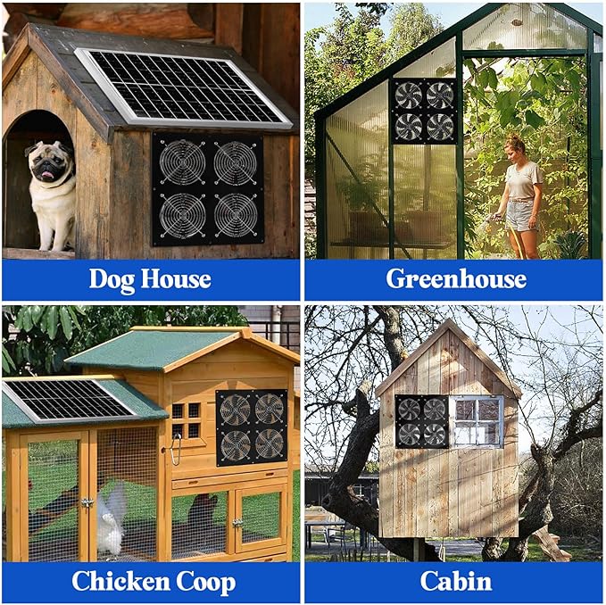 Solar Exhaust Fan for Chicken Coop &amp Powered Fan with 25W Solar Panel &amp 4-Pack High-Speed Brushless DC Fans Solar Shed Ventilation Fan for GreenhousesAttics Barns &amp Dog Houses