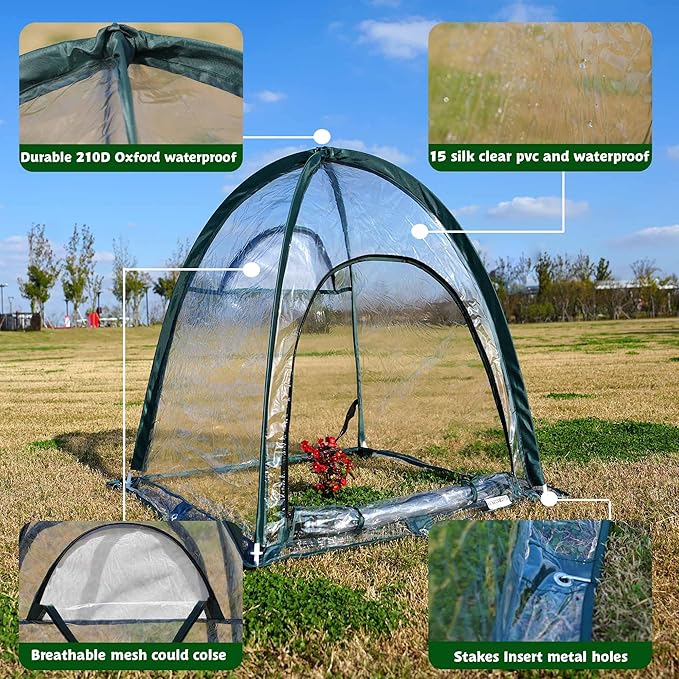 2pcs Quick Set up Mini Greenhouse Portable Small PVC Cover for Garden Flower and Flowerpot Cold Frost Protector Portable Carry Bag with 8 Stakes (PVC (28 L x 28 W x 32 H))