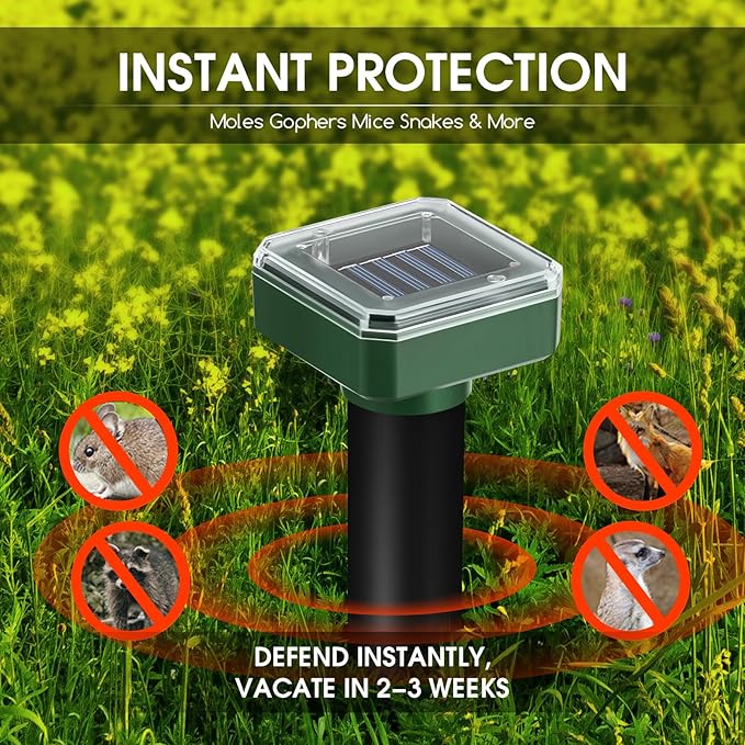 8 Pack Mole Repellent Solar Powered Gopher Repellent Ultrasonic Mole Stakes Deterrent for Yard Solar Rodent Repeller Outdoor for Vole Groundhog Chipmunk Snake Lawns Gardens Farms Burrowing Animals