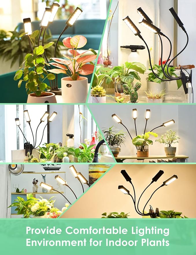Garden Elements 4-Head Full-Spectrum LED Grow Light for Indoor Plants – Adjustable Timer Stepless Dimming Replaceable Bulbs – Ideal for Herbs Seedlings Vegetables &amp Flowers