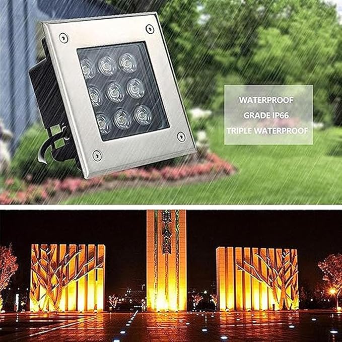 Ground LED Landscape Light AC85-265V Outdoor Buried Lights Square IP67 Waterproof Buried Light Outdoor Recessed Spotlight for Landscape Decoration Sidewalk Lighting(Green Light18W)