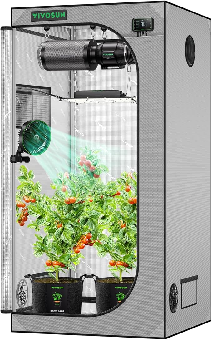VIVOSUN G336 36x36x72 Grow Tent 3x3 FT Advanced Gray Mylar Tent with 19mm Poles Observation Window and Floor Tray for Hydroponic Plants for VS2000/VS3000