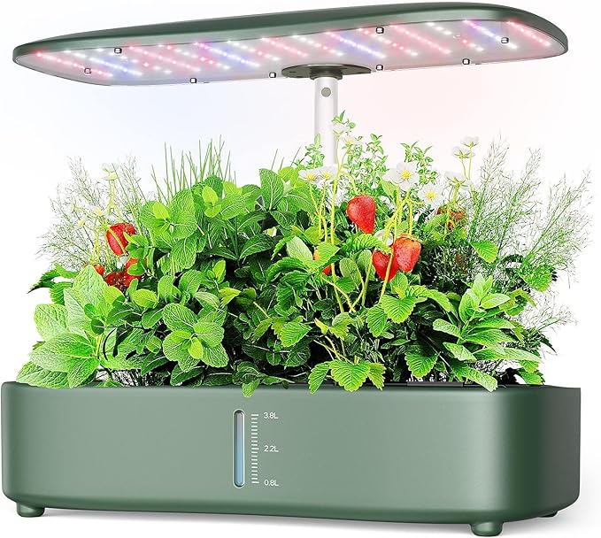 Hydroponic Growing System with Touchscreen LCD Display 12-Section Indoor Herb Gardening Kit with Full Spectrum Plant Grow Lights Flexible Timer Pump and Adjustable Shade