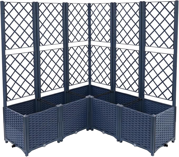 Raised Garden Bed with Trellis Garden Box Raised Bed Outdoor Planting Bed Plant Boxes Plastic Planter Box for Climbing Plants Vines Flowers - Blue