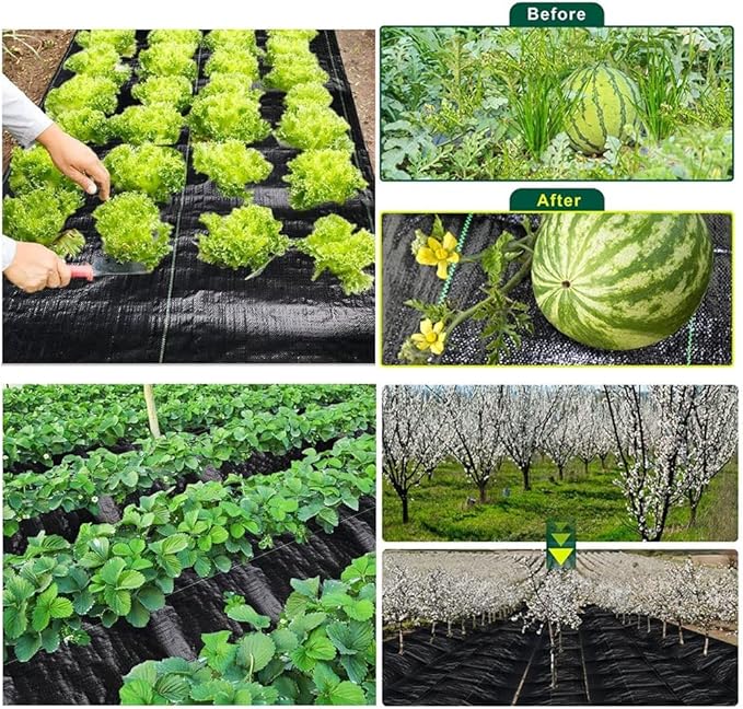5~20m Weed Control Fabric Heavy Duty Weed Barrier Fabric 100gsm Garden Landscape Fabric for Garden Flower Beds Pathways 1pcs(0.8x20m)