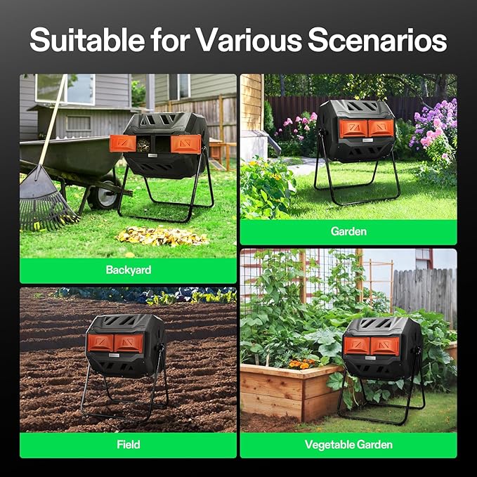 VIVOSUN Outdoor Tumbling Composter Dual Rotating Batch Compost Bin 43 Gallon Orange Door