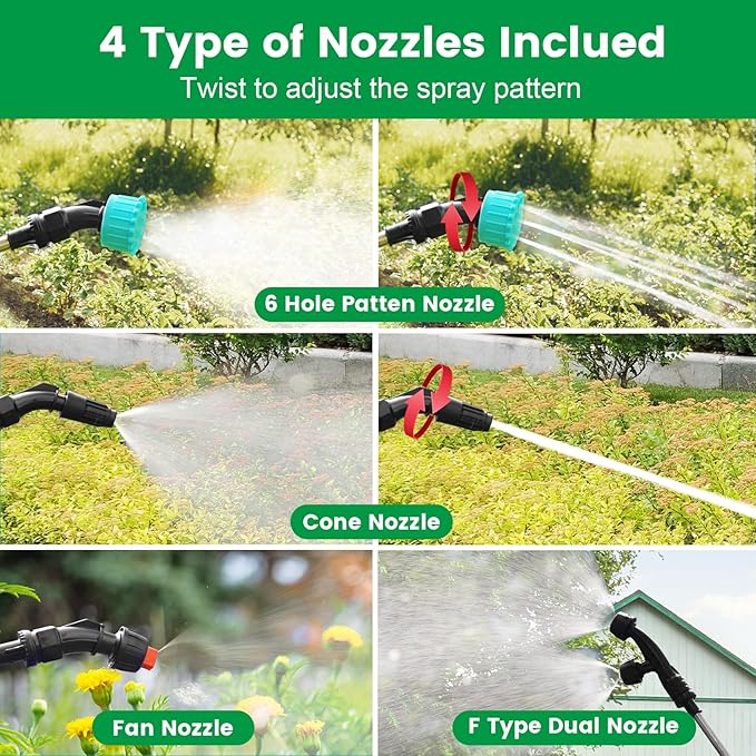 Battery Powered Sprayer 1.35 Gallon 2026 Electric Garden Sprayer with 3 Adjustable Speeds 4 Mist Nozzles Rechargeable Handle Retractable Wand with Adjustable Shoulder Strap for Weed Lawn(Green)