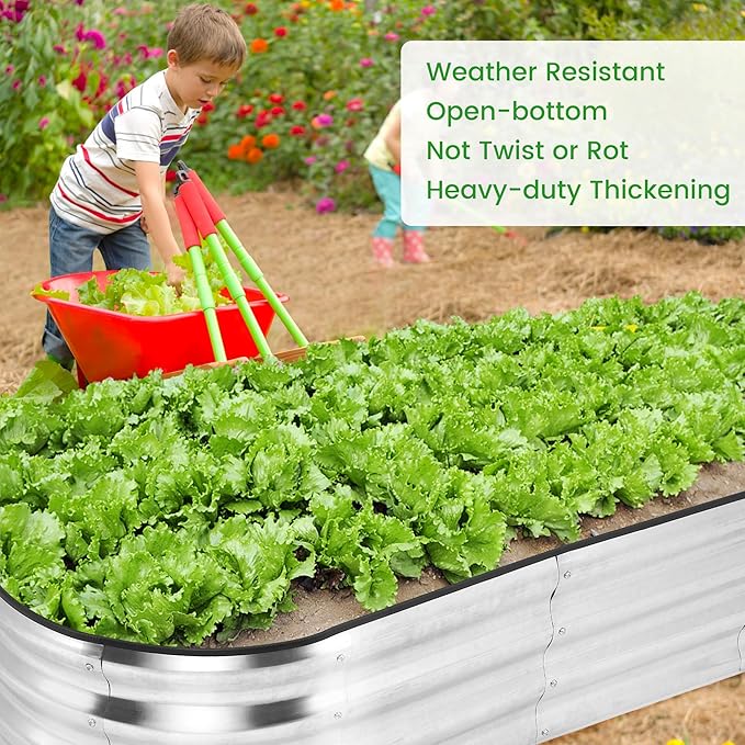 4.5×2×1ft 2pcs Galvanized Silver Planter Garden Boxes Outdoor Galvanized Raised Garden Bed Kit Oval Large Metal for VegetablesFlowers and FruitsAnti-RustRubber Edge